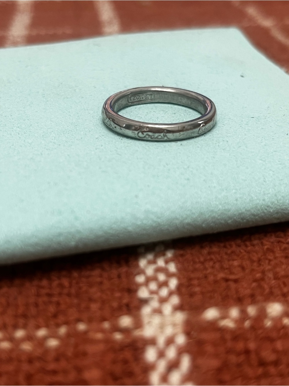 Coach Engraved Slim Silver Band Ring